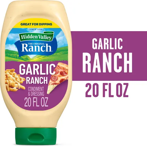Hidden Valley Garlic Ranch Condiment and Dressing, 20 Fluid Ounce Bottle