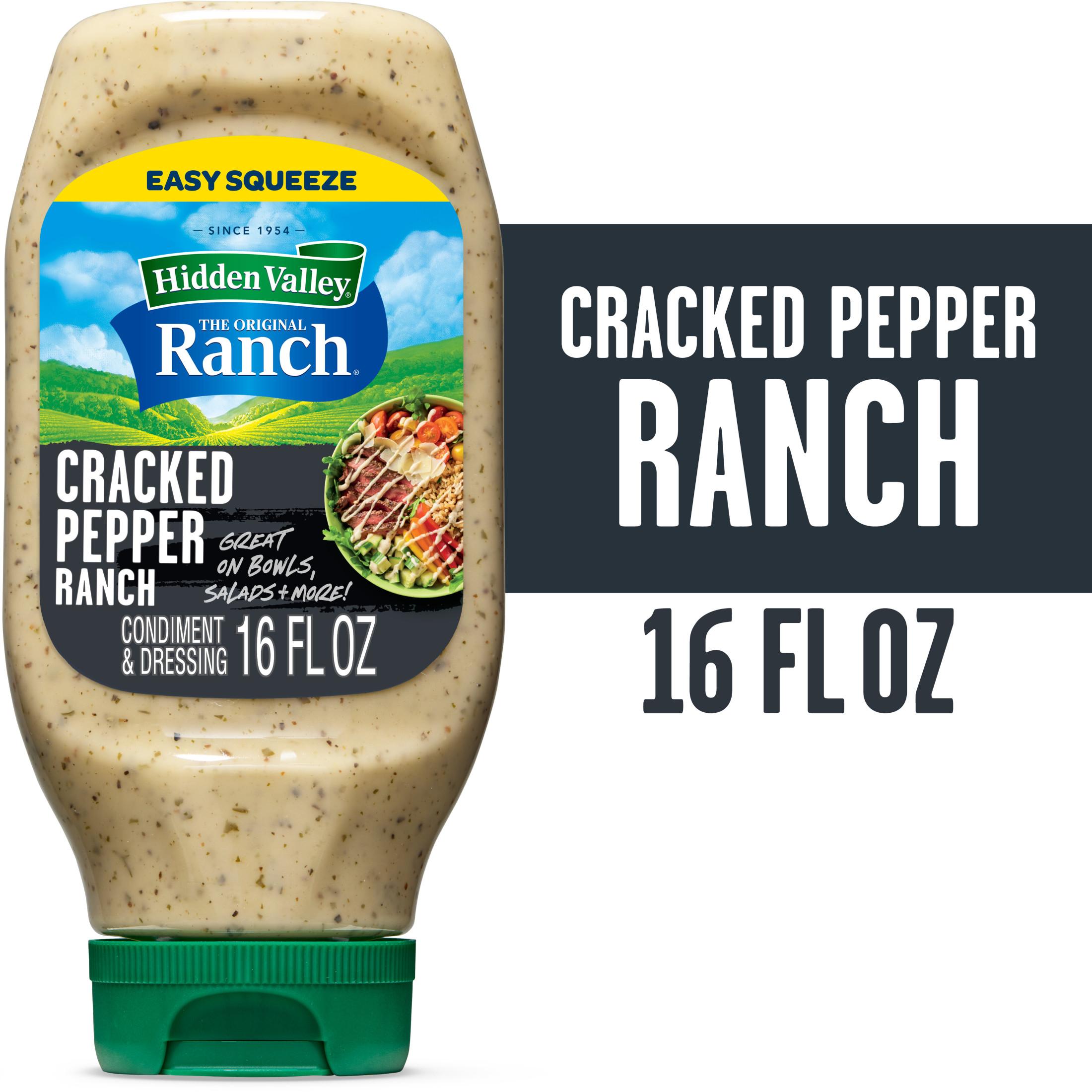 Hidden Valley Cracked Pepper Ranch Condiment and Dressing, Easy Squeeze Bottle, 16 Fluid Ounces