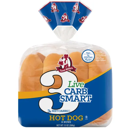 Aunt Millie's Live Carb Smart White Hot Dog Bun, 13oz, 8ct