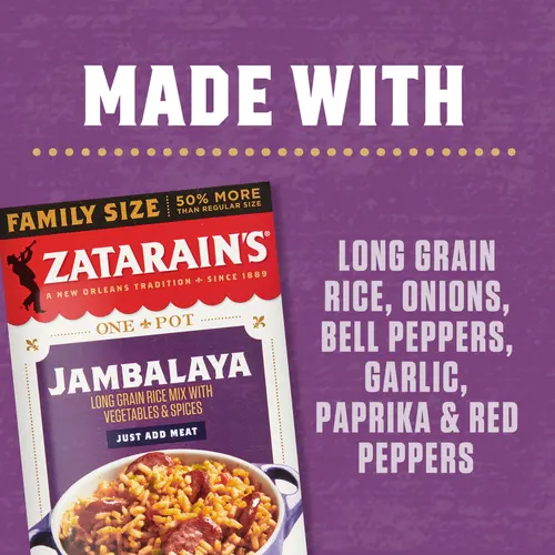 Zatarain's No Artificial Flavors Gluten Free Family Size Jambalaya Rice Dinner Mix, 12 oz Box thumbnail 2