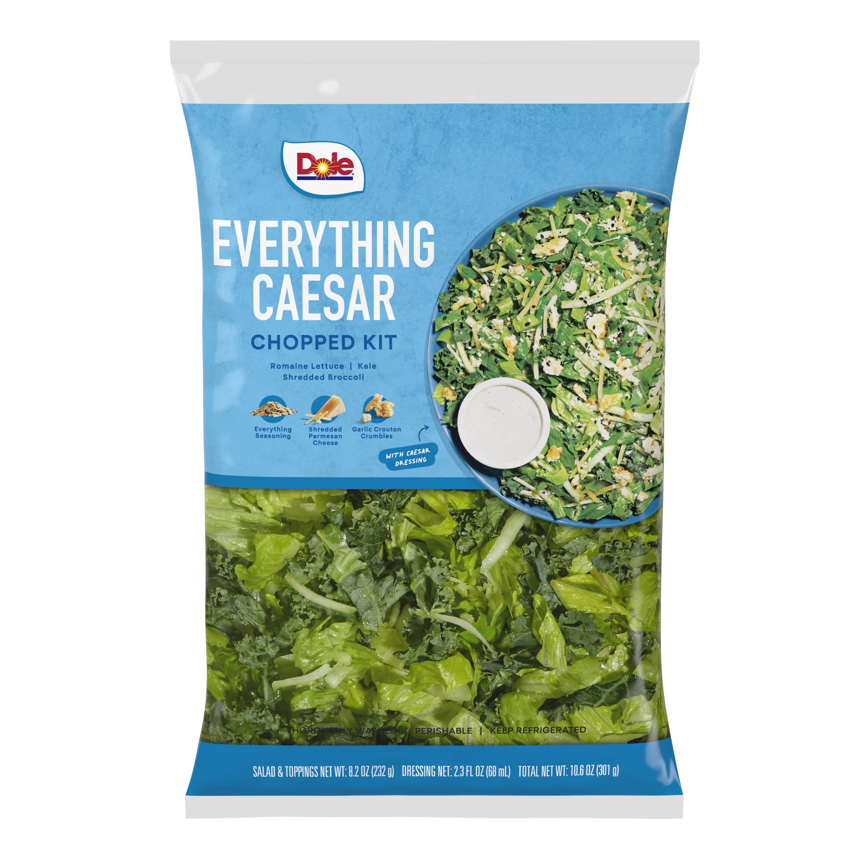 Dole Everything Caesar Chopped Salad Kit, 10.6 oz Bag, Fresh