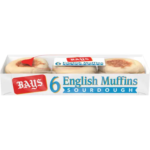 Bays Sourdough English Muffins, 6 count, Pre-sliced English Muffins, 12 oz Tray