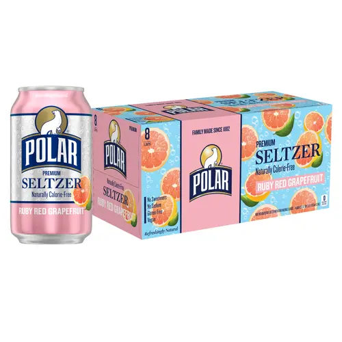 Polar Zero Calorie Ruby Red Grapefruit Sparkling Seltzer Water, 12 fl oz, 8 Pack Cans