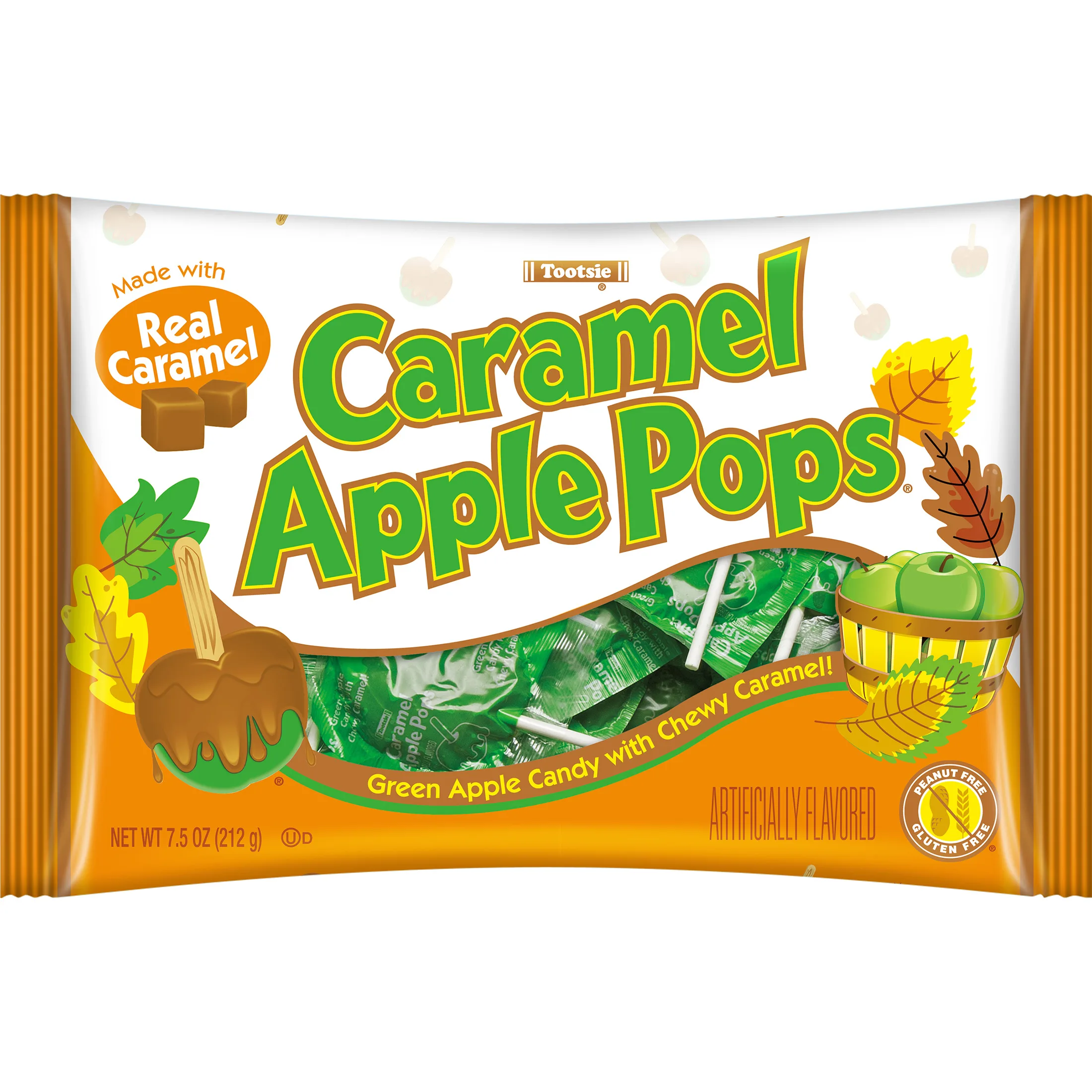 Caramel Apple Pops, Caramel Coated Green Apple Lollipops, Individually Wrapped, 7.5 oz