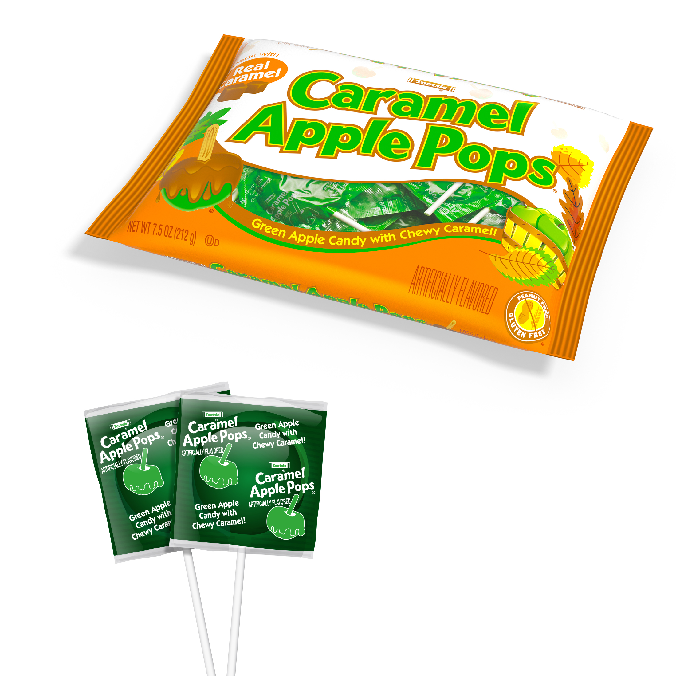 Caramel Apple Pops, Caramel Coated Green Apple Lollipops, Individually Wrapped, 7.5 oz thumbnail 4