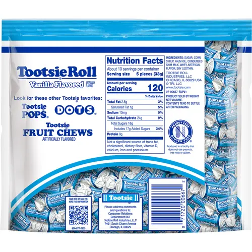 Tootsie Roll, Vanilla Midgees, 11.5 oz.  Peanut Free, Gluten Free.  Contains Milk and Soy. thumbnail 2