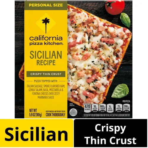 California Pizza Kitchen Sicilian Recipe Pizza Personal Size Frozen Food with Crispy Thin Crust, 5.9 oz