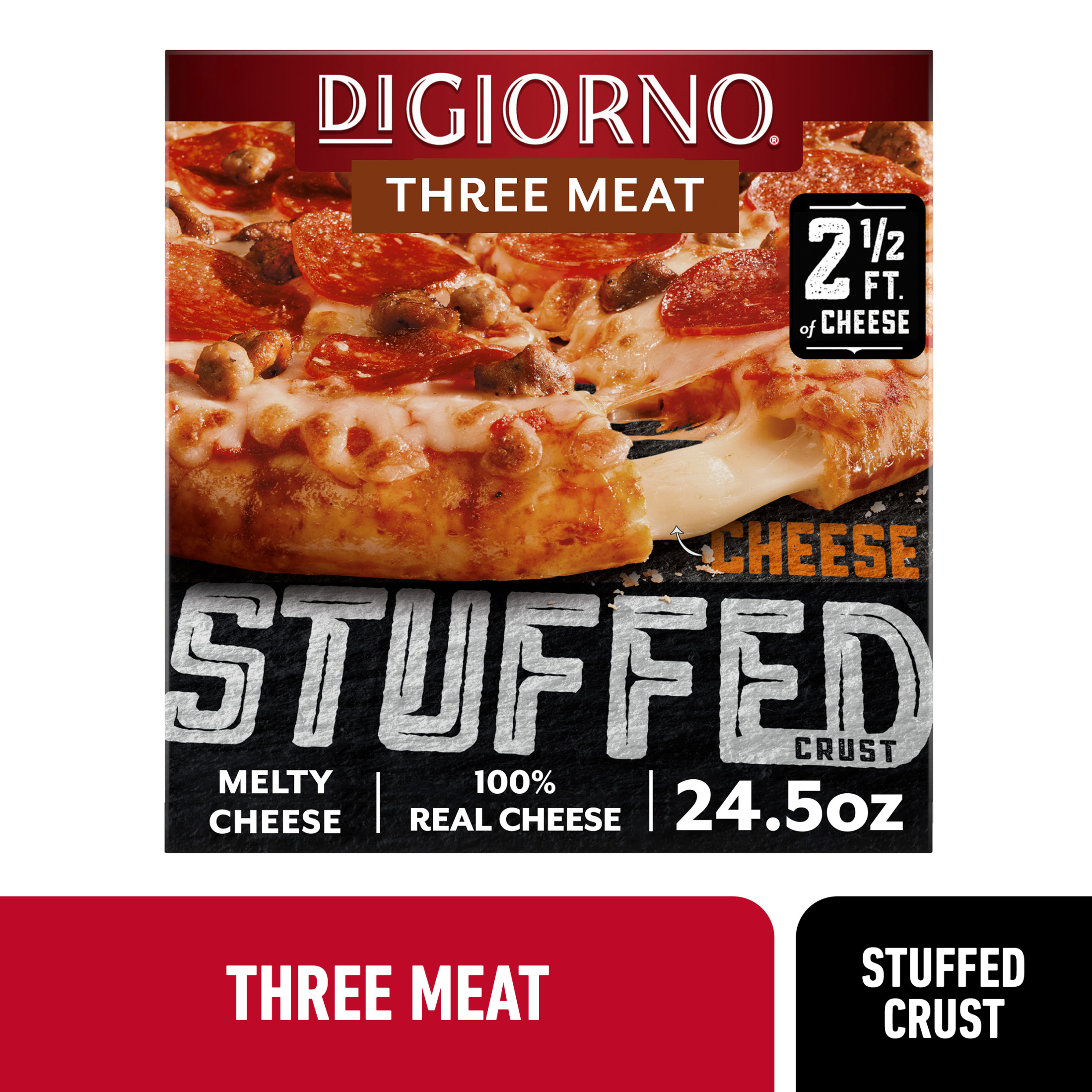 DiGiorno Stuffed Crust Cheese and Three Meat Pizza with Cheese, Pepperoni, Beef, and Sausage, 24.5 oz (Frozen)