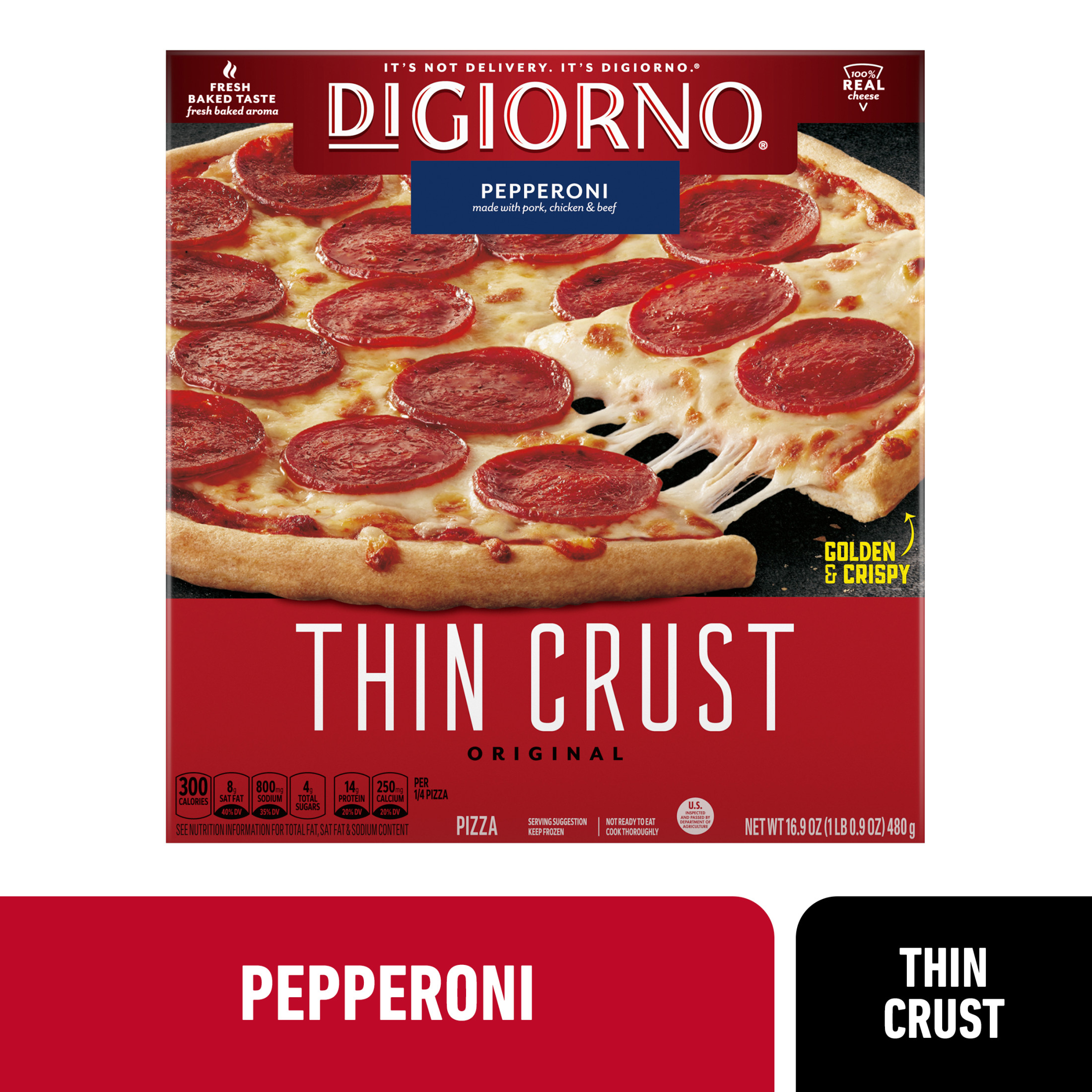 DiGiorno Thin Crust Cheese and Pepperoni Pizza, 16.9 oz (Frozen)