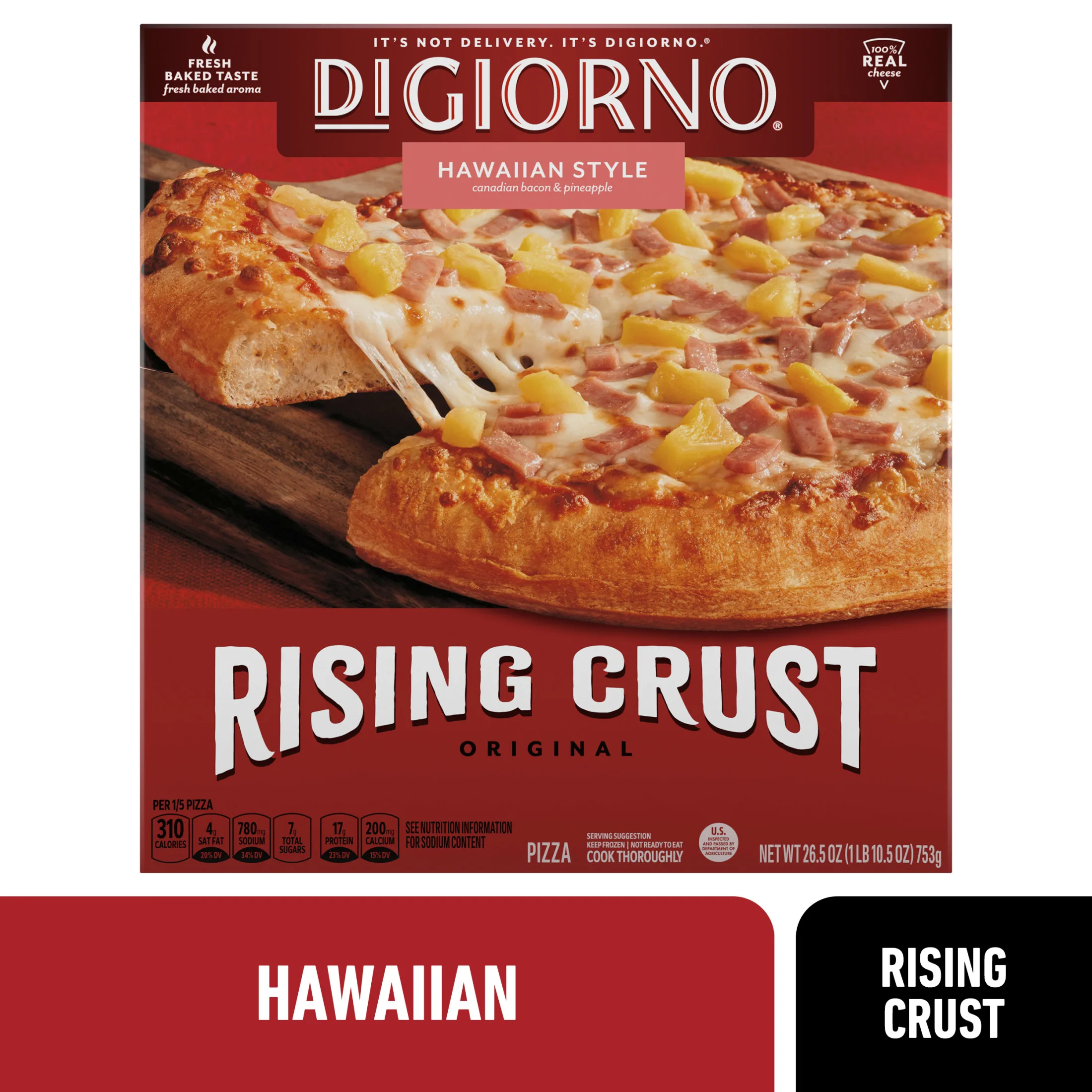 DiGiorno Rising Crust Hawaiian Style Pizza with Cheese, Ham and Pineapple, 26.5 oz (Frozen)