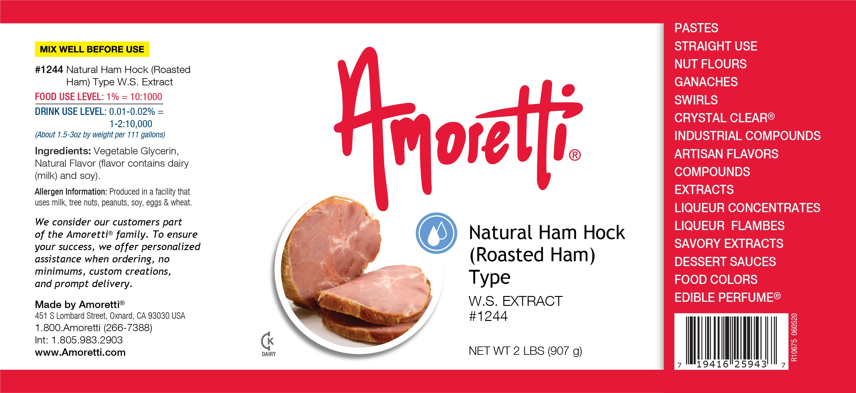 Amoretti - Natural Ham Hock (Roasted Ham) Type Extract Water Soluble 2 oz - Highly Concentrated & Perfect For Pastry, Savory thumbnail 2