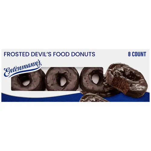 Entenmann's Frosted Devil's Food Donuts, 8 count, Chocolate Donuts, 17.5 oz Box