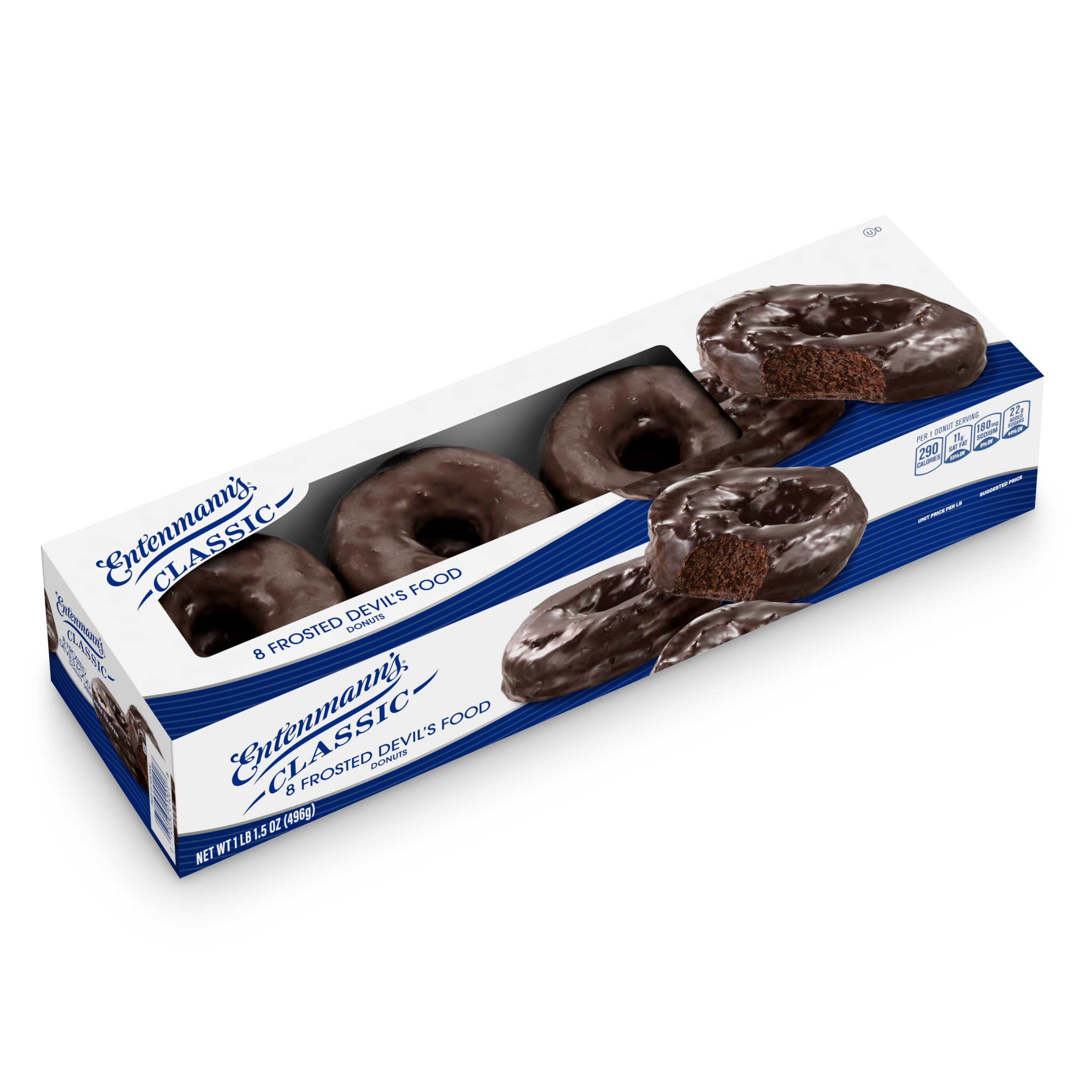 Entenmann's Frosted Devil's Food Donuts, 8 count, Chocolate Donuts, 17.5 oz Box thumbnail 2