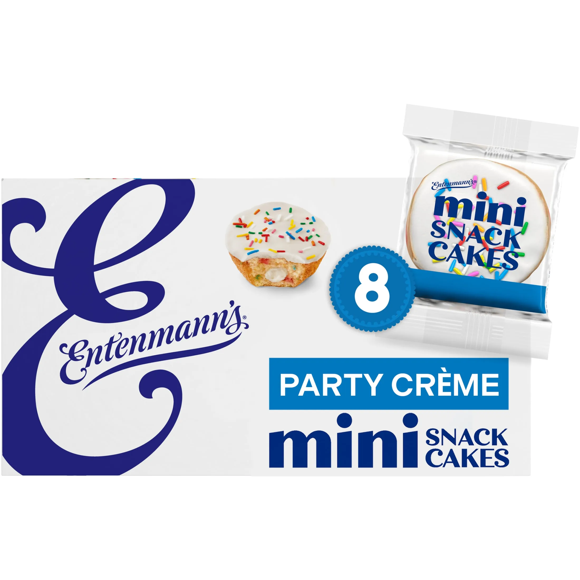 Entenmann's Party Creme Filled Cupcakes, 8 packs, Sugar Cupcakes, 12.7 oz Box