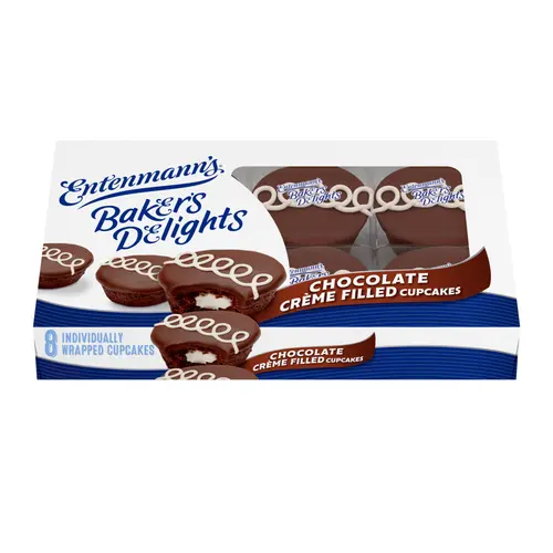 Entenmann's Baker's Delights Chocolate CrÃ¨me Filled Cupcakes, 8 packs, Chocolate Snack Cakes, 12.7 oz Box