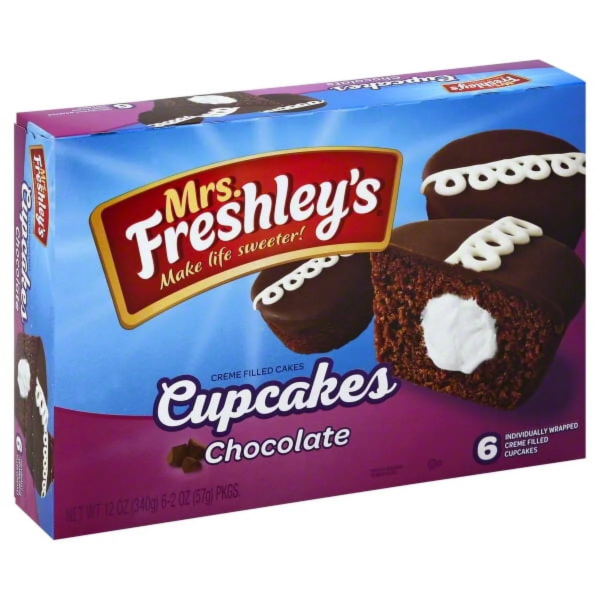 Mrs. Freshley'sÂ®, Chocolate, Creme Filled Cupcakes, 12 oz. 6-2 oz.