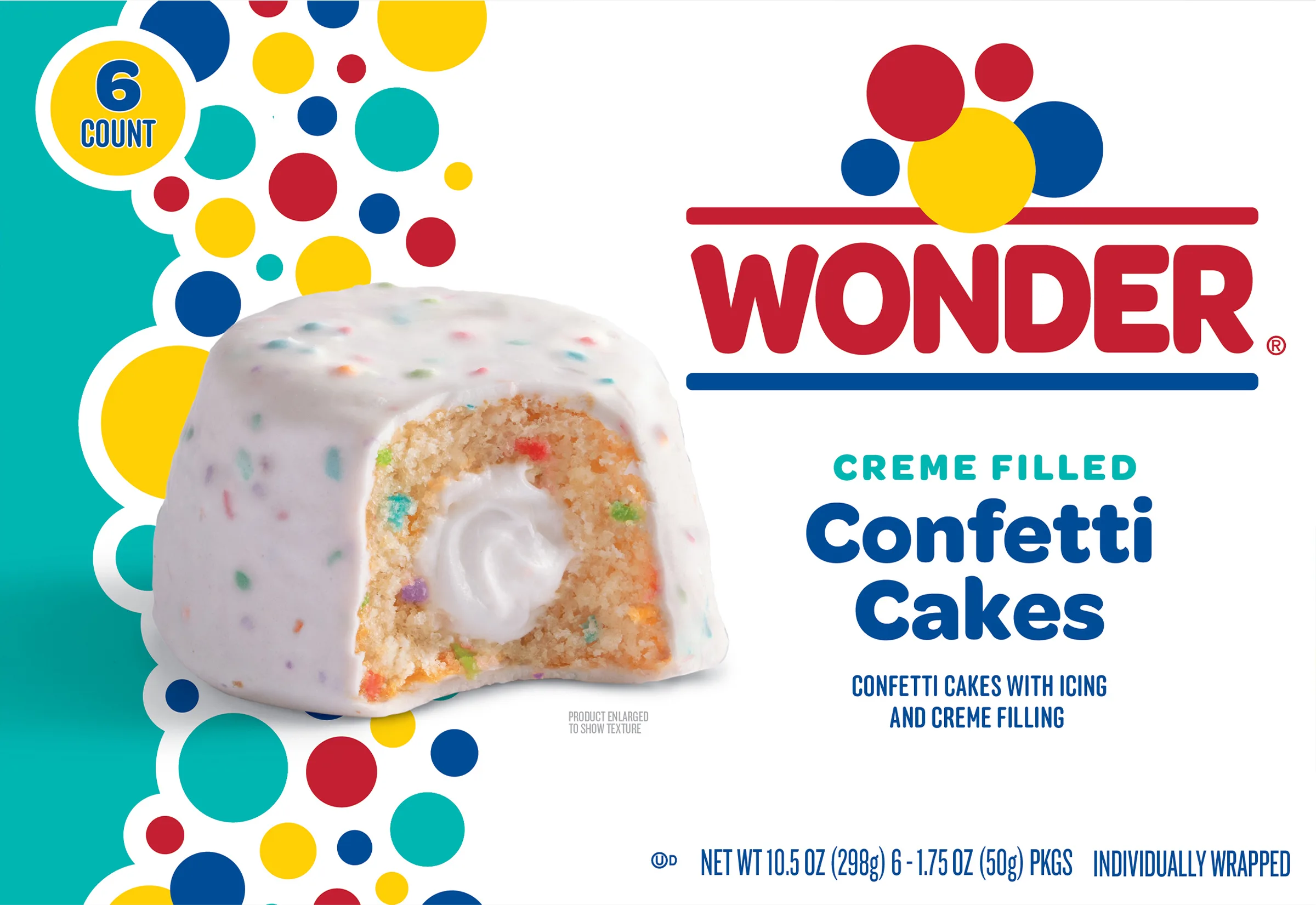 Wonder CrÃ¨me Filled Confetti Cakes, Birthday Cake Inspired Snack Cakes, 10.5 oz, 6 Count