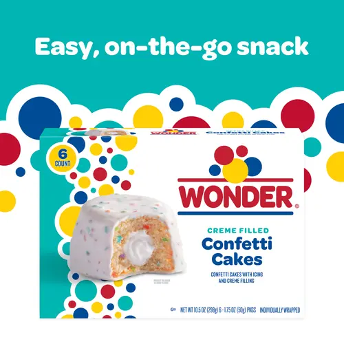 Wonder CrÃ¨me Filled Confetti Cakes, Birthday Cake Inspired Snack Cakes, 10.5 oz, 6 Count thumbnail 4