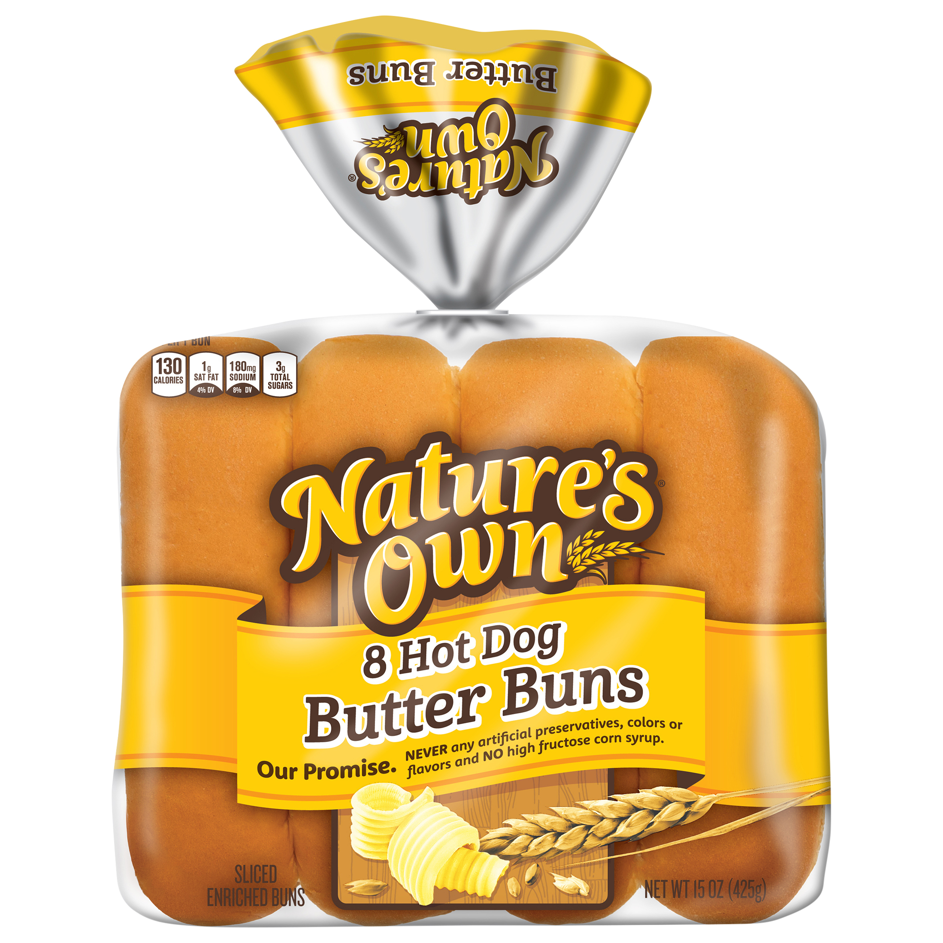 Nature's Own Hot Dog Butter Buns, 15 oz, 8 Count, Shelf-Stable