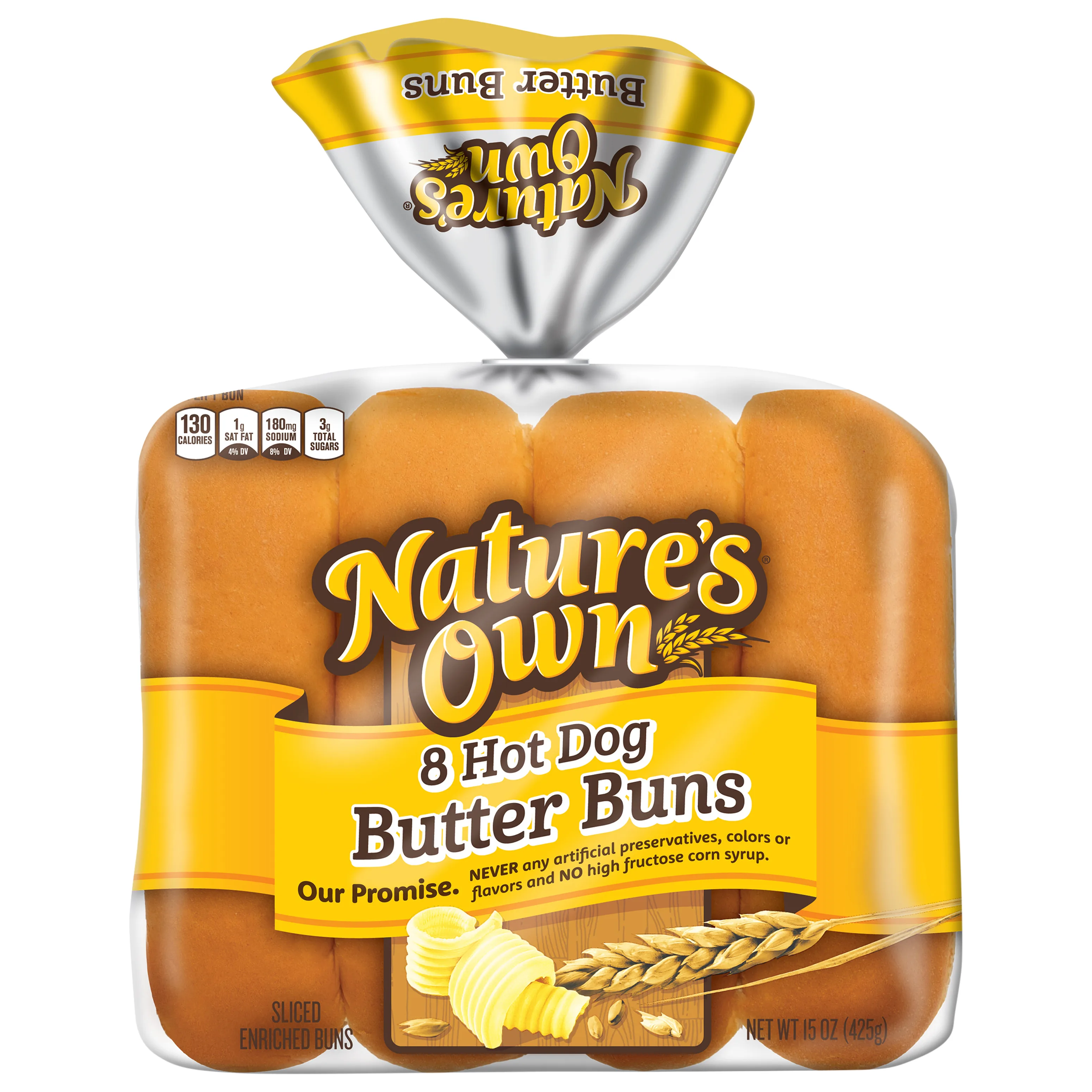 Nature's Own Hot Dog Butter Buns, 15 oz, 8 Count, Shelf-Stable