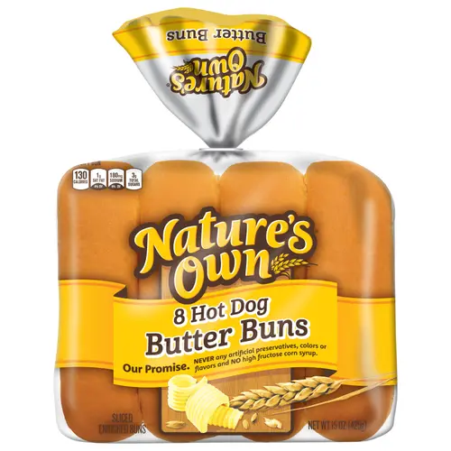 Nature's Own Hot Dog Butter Buns, 15 oz, 8 Count, Shelf-Stable
