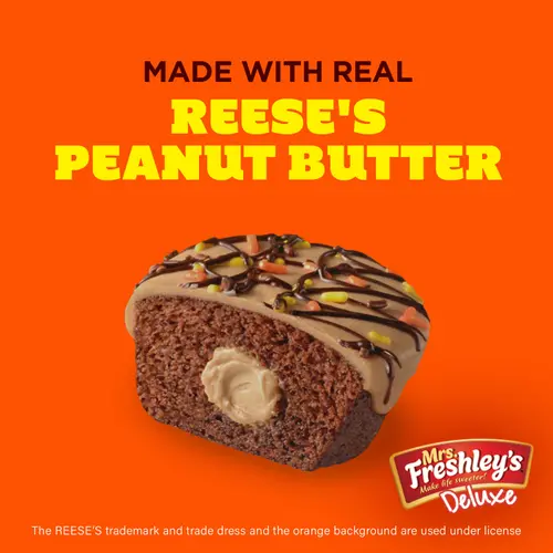Mrs. Freshley's Deluxe Reese's Peanut Butter Cupcakes, 6 Count, 6 Individually Wrapped Snack Cakes, Shelf-Stable thumbnail 2