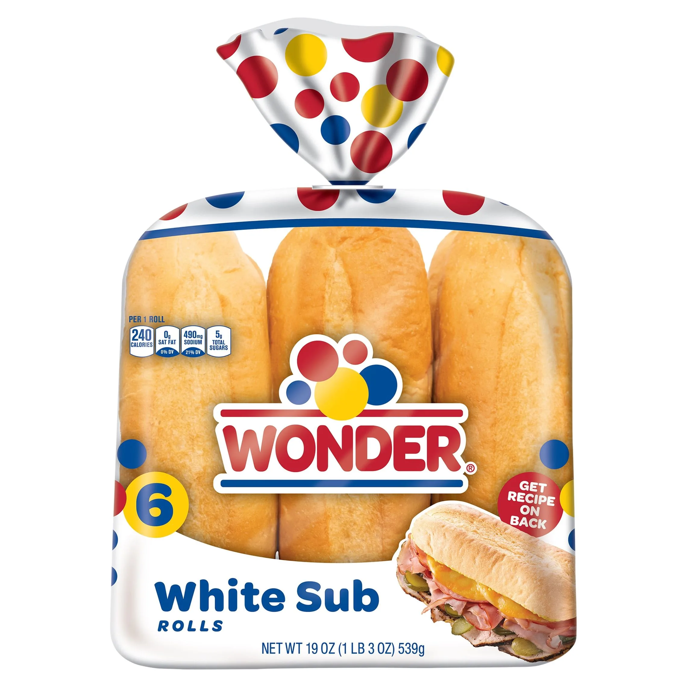 Wonder Bread Sub Rolls, White Bread Rolls, 19 oz, 6 Count, Shelf-Stable
