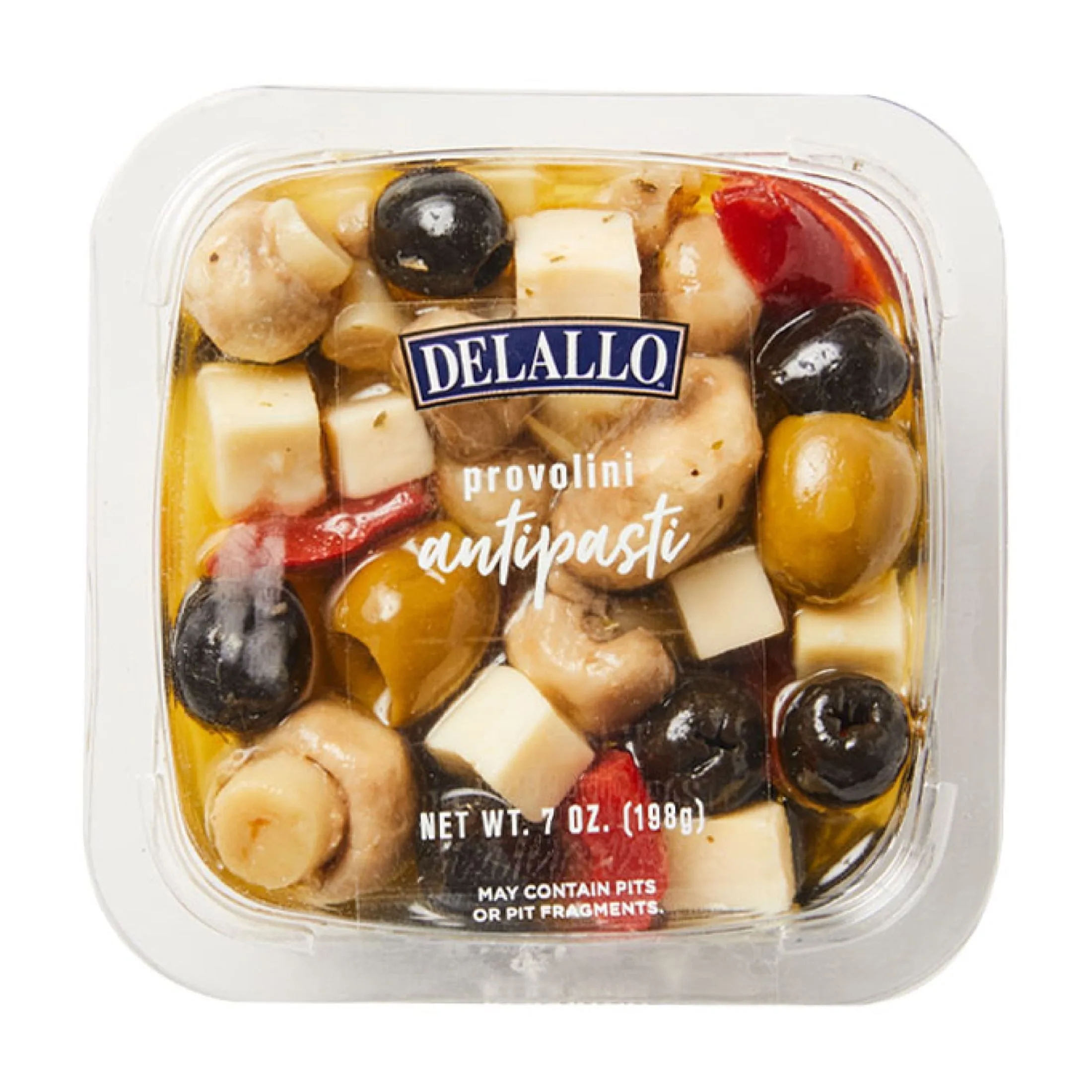 DeLallo Provolone Olive Salad, with Mushrooms, Chopped Peppers & Cheese in Marinade, 7 oz Container