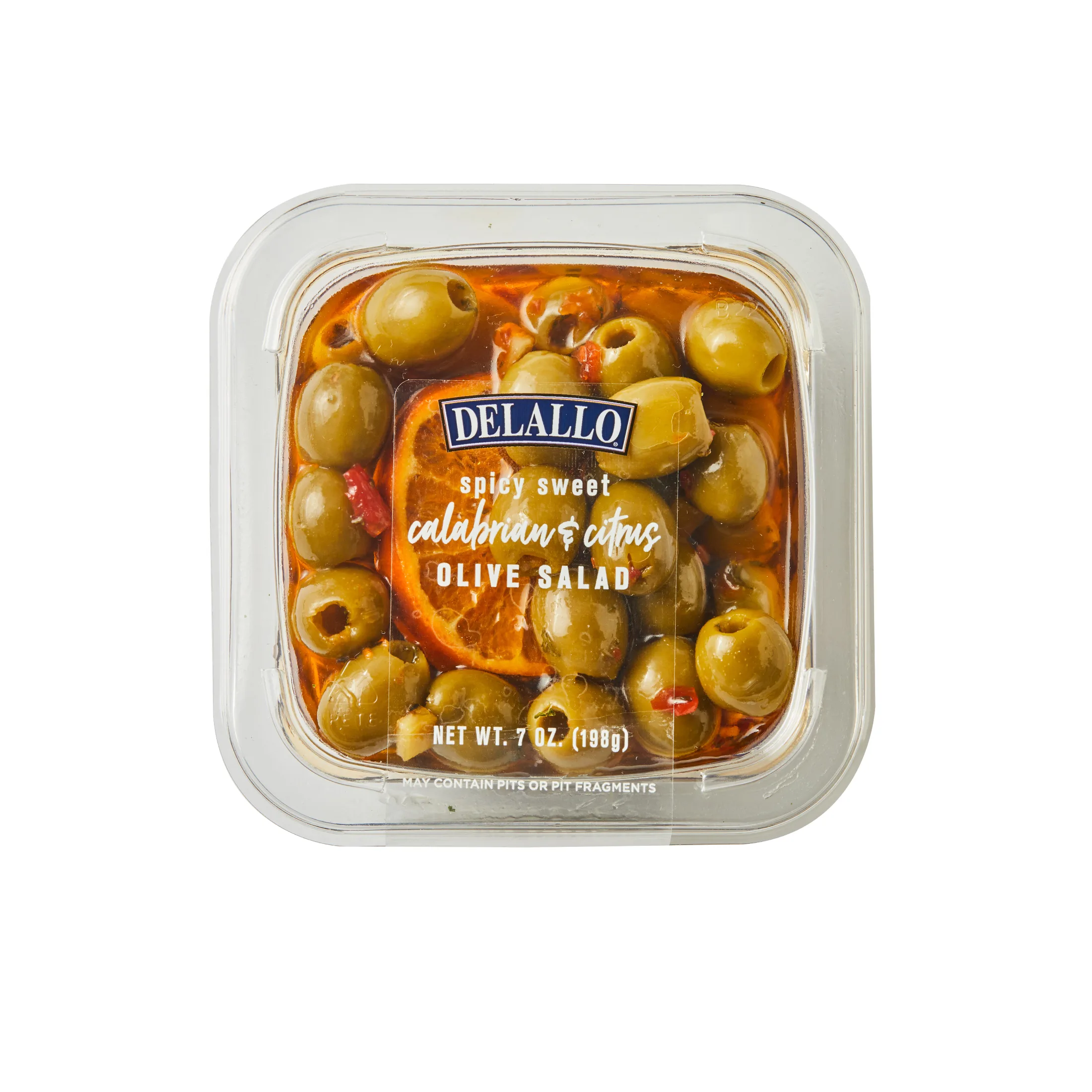 DeLallo Spicy Sweet Olive Salad, with Calabrian Chili Peppers, 7 oz Container, Gluten Free, Refrigerated