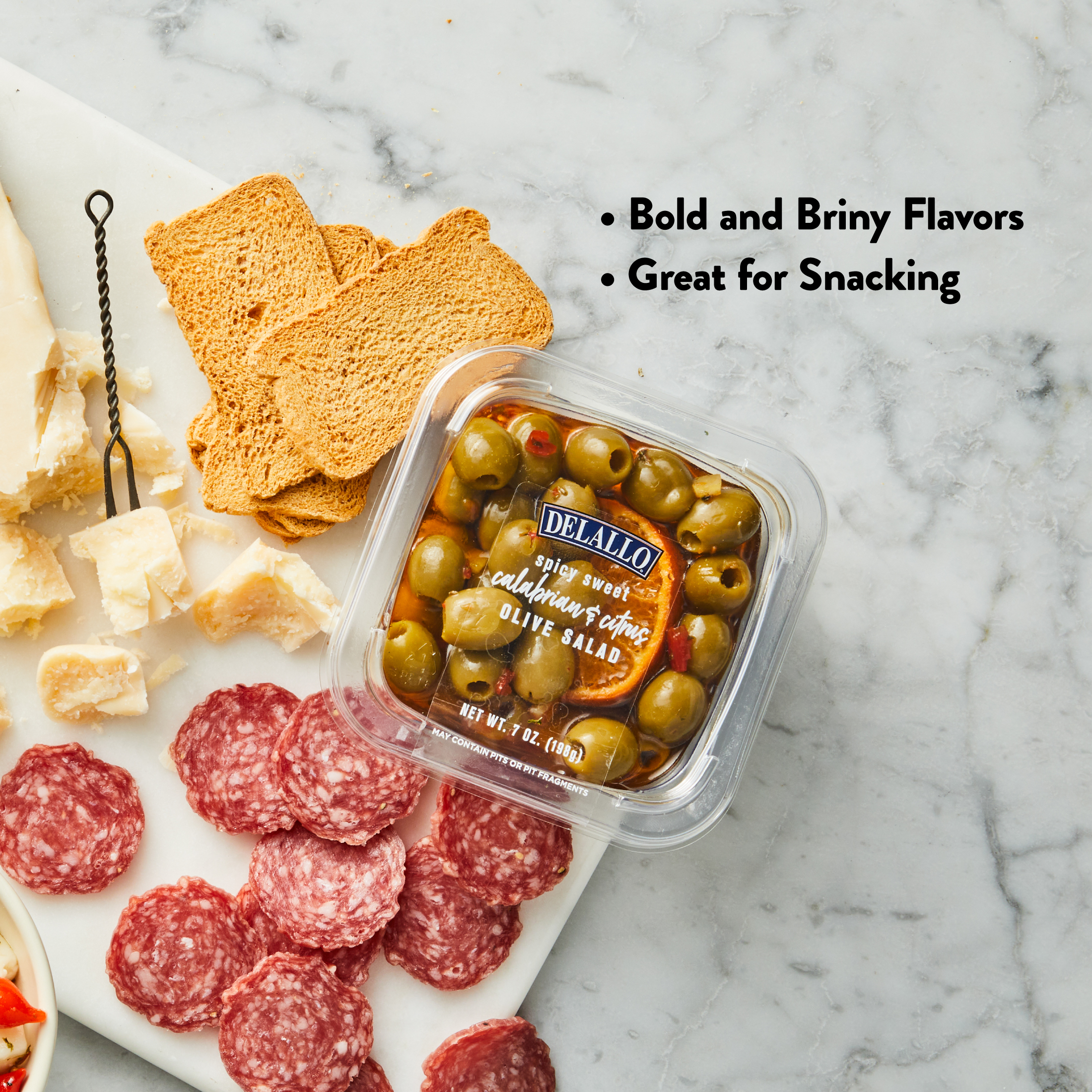 DeLallo Spicy Sweet Olive Salad, with Calabrian Chili Peppers, 7 oz Container, Gluten Free, Refrigerated thumbnail 4