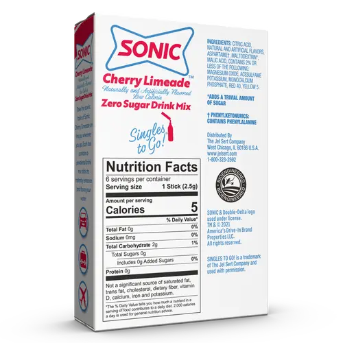 Sonic Zero Sugar Singles-to-Go Powdered Drink Mix, Cherry Limeade, 6 Count Packets thumbnail 3