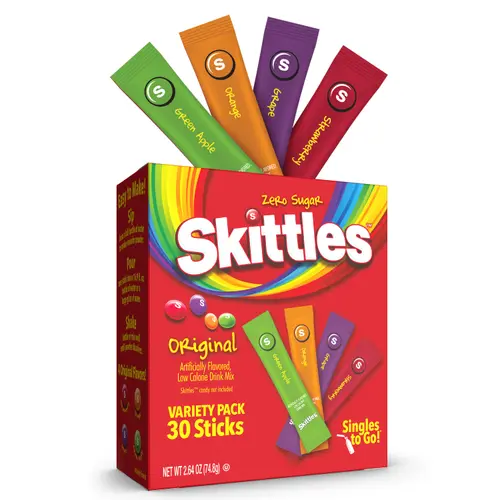 Skittles Zero Sugar Variety Pack Singles-to-Go Powdered Drink Mix, Original, 30 Count Packets thumbnail 2