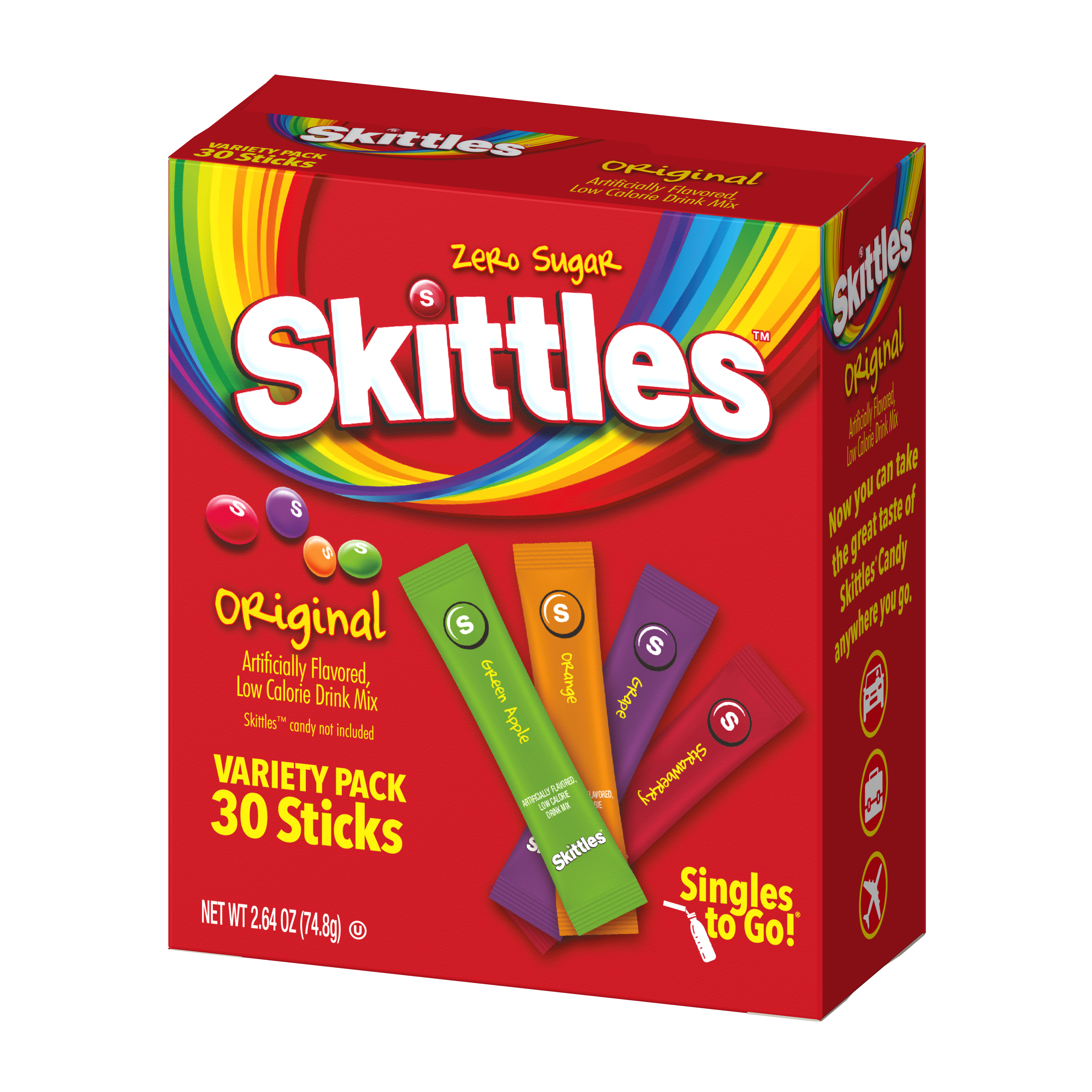 Skittles Zero Sugar Variety Pack Singles-to-Go Powdered Drink Mix, Original, 30 Count Packets thumbnail 3