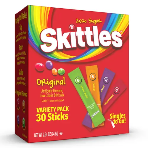 Skittles Zero Sugar Variety Pack Singles-to-Go Powdered Drink Mix, Original, 30 Count Packets thumbnail 4