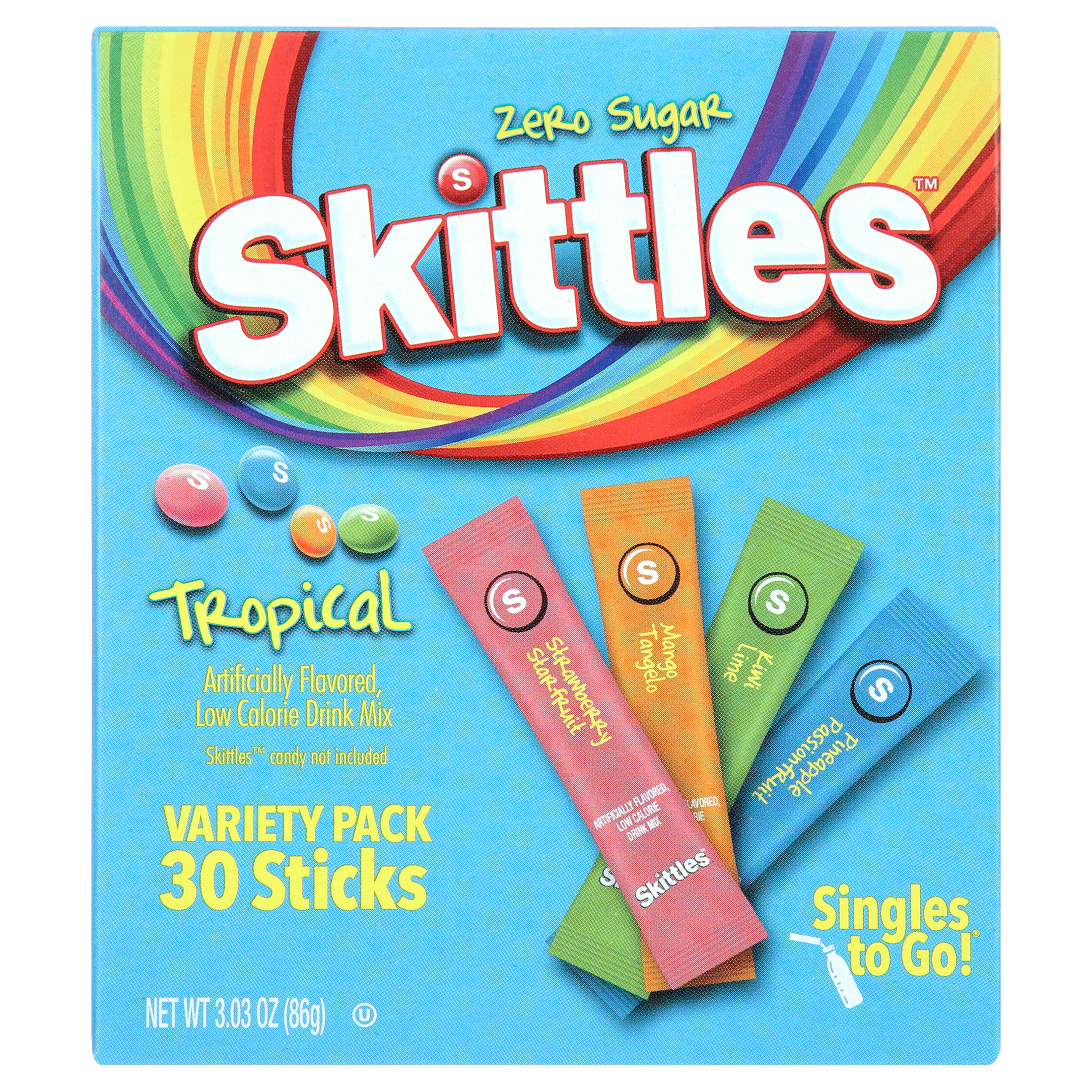 Skittles Zero Sugar Variety Pack Singles-to-Go Powdered Drink Mix, Tropical, 30 Count Packets thumbnail 3