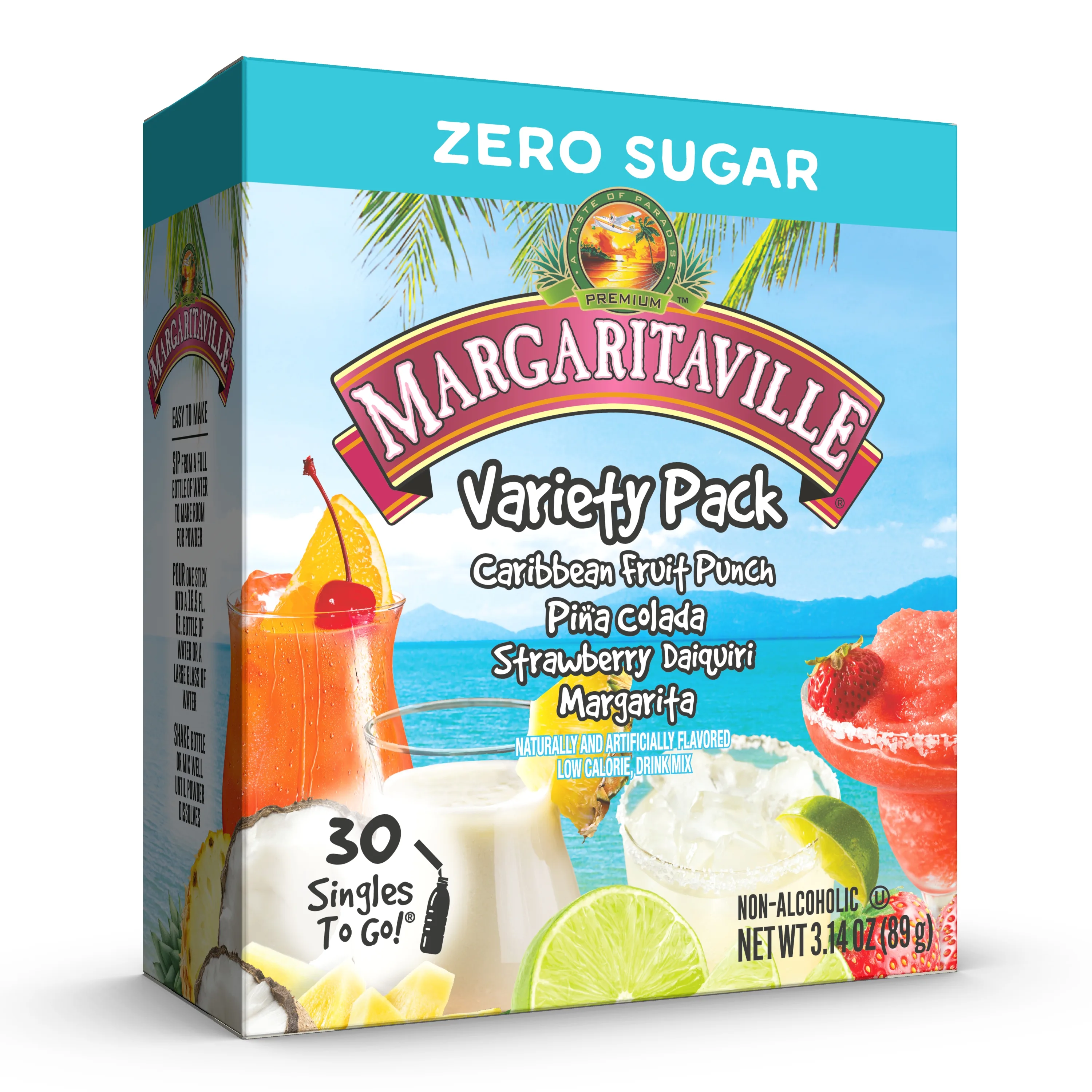 Margaritaville Sugar-Free Powdered Drink Mix Singles-To-Go Variety Pack, 30 Count Packets