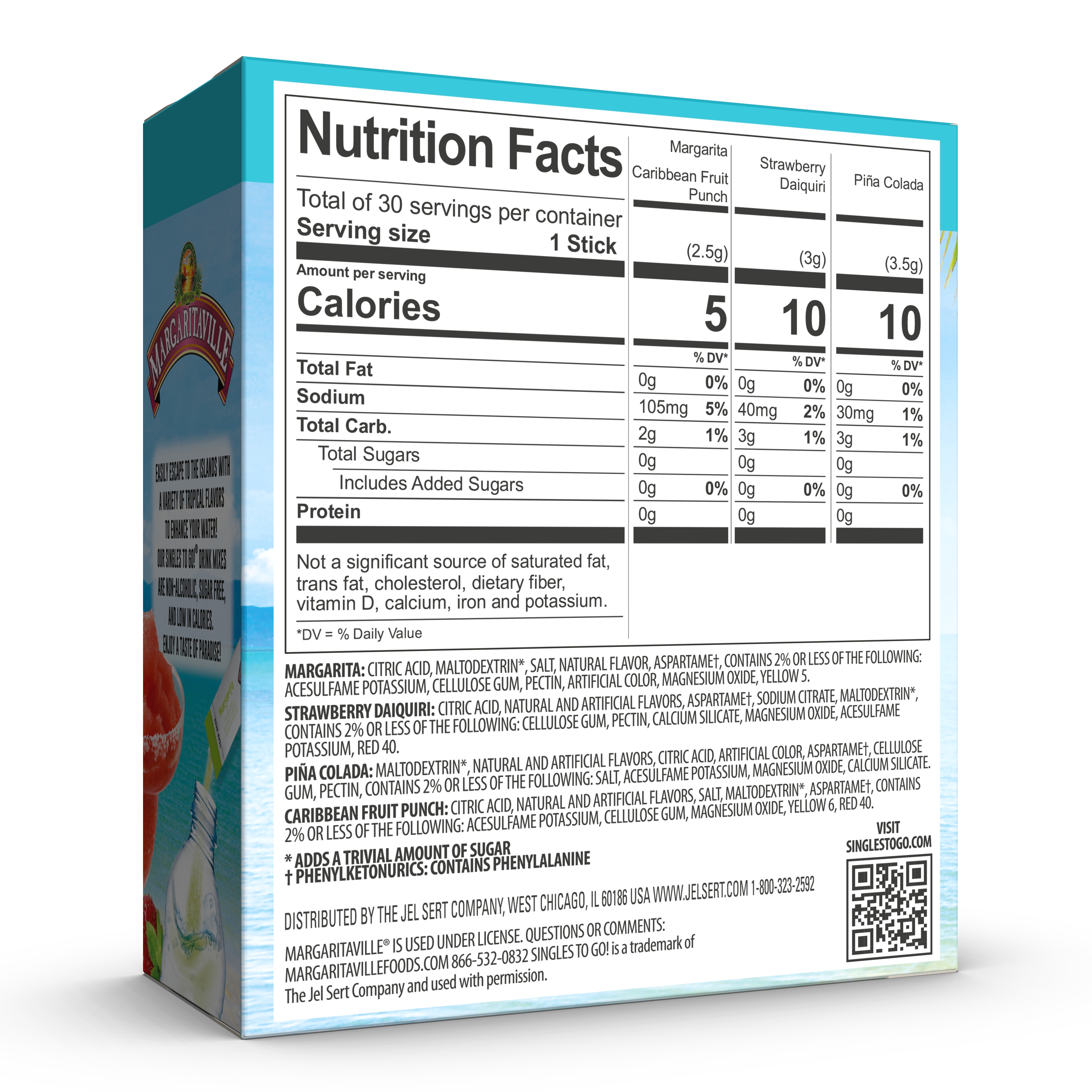 Margaritaville Sugar-Free Powdered Drink Mix Singles-To-Go Variety Pack, 30 Count Packets thumbnail 3