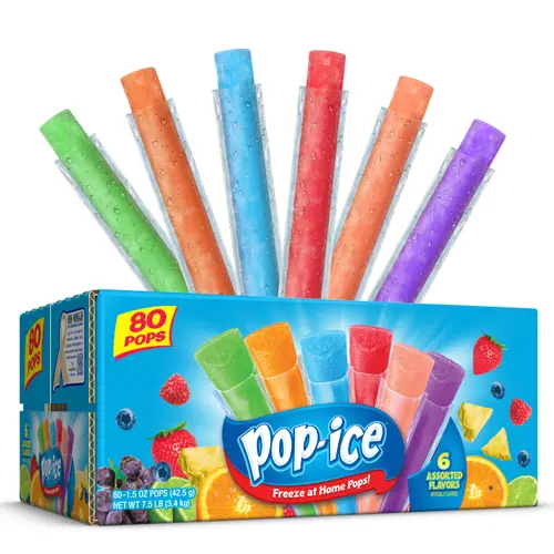 Pop-Ice Assorted Fruit Freezer Ice Pops, Gluten-Free Snack, 1.5 oz, 80 Count