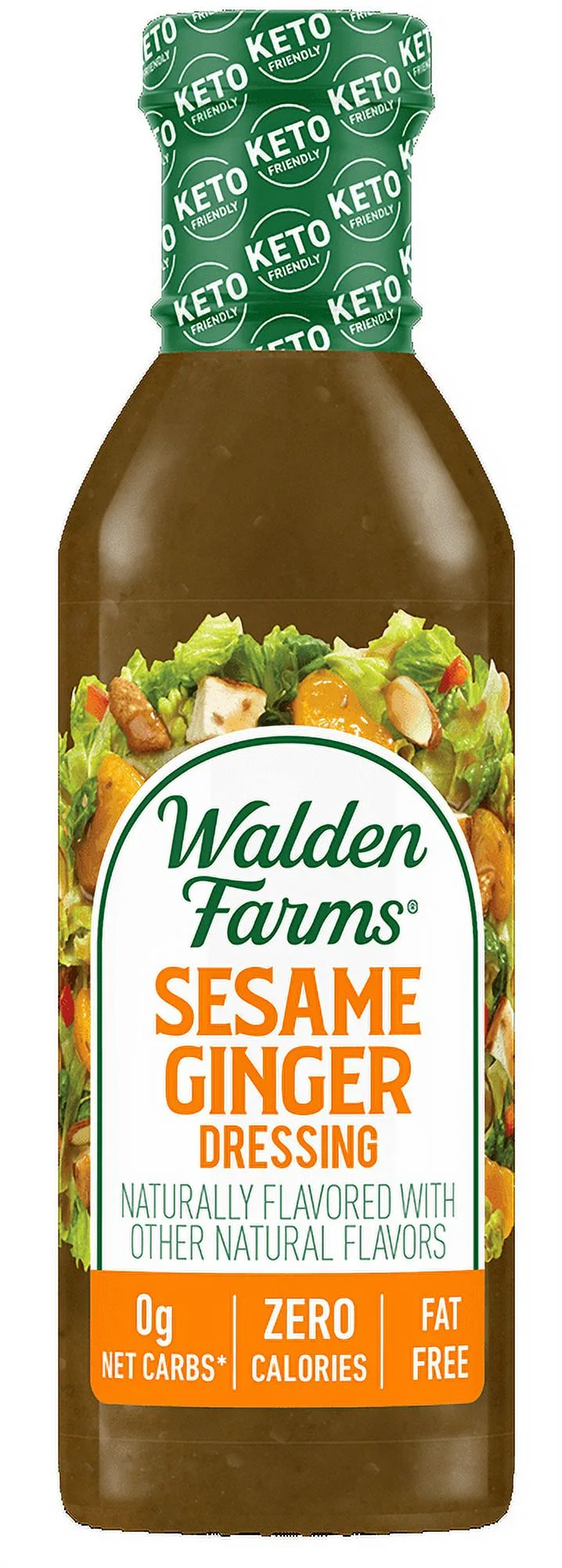 Walden Farms Sesame Ginger Dressing, 12 oz. Bottle, Fresh and Delicious Salad Topping, Sugar Free 0g Net Carbs Condiment, Sweet 