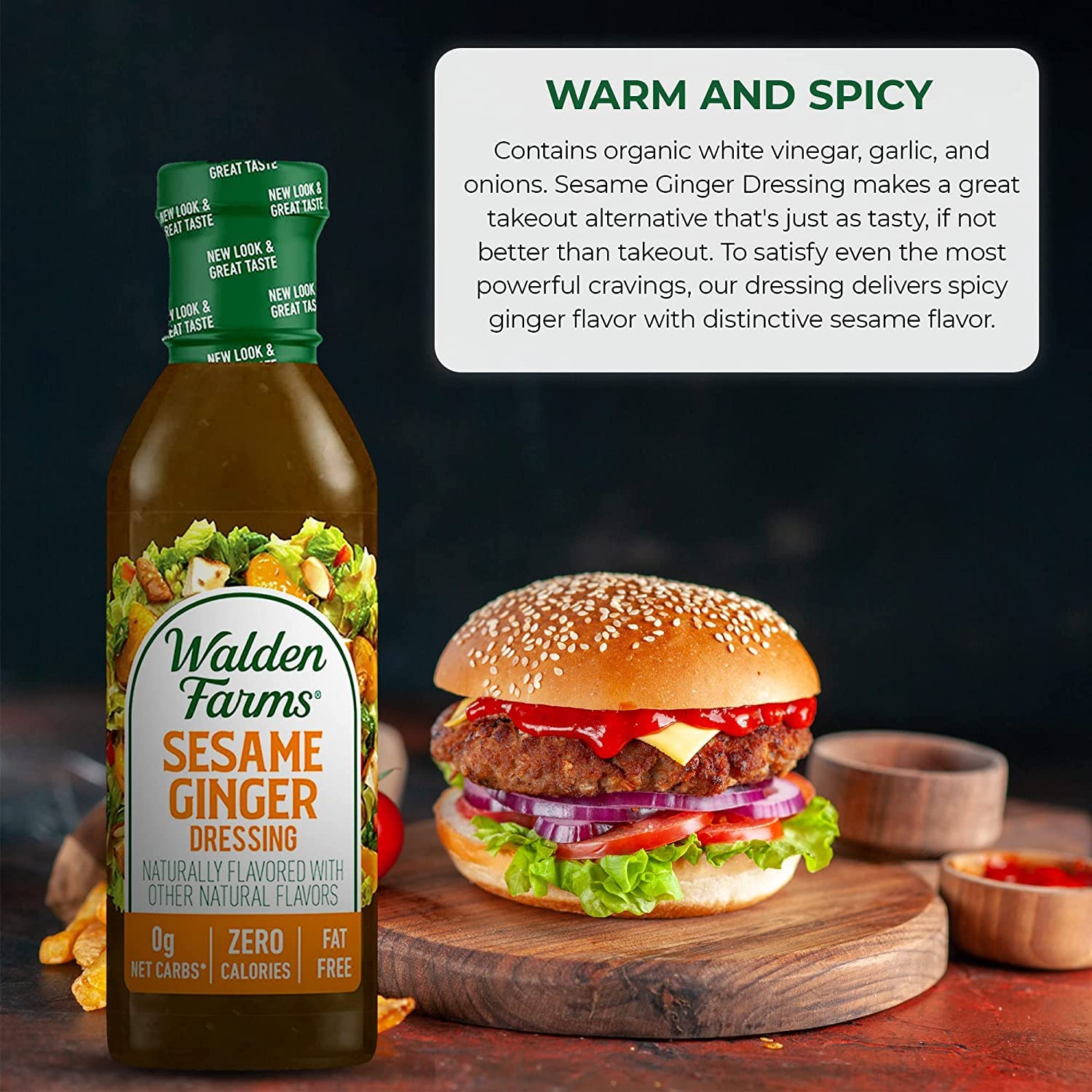 Walden Farms Sesame Ginger Dressing, 12 oz. Bottle, Fresh and Delicious Salad Topping, Sugar Free 0g Net Carbs Condiment, Sweet  thumbnail 3