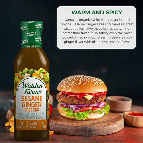 Walden Farms Sesame Ginger Dressing, 12 oz. Bottle, Fresh and Delicious Salad Topping, Sugar Free 0g Net Carbs Condiment, Sweet  thumbnail 3