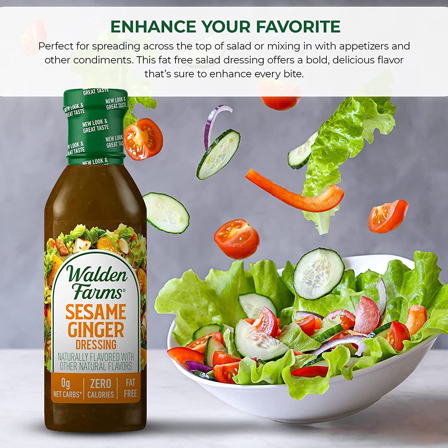 Walden Farms Sesame Ginger Dressing, 12 oz. Bottle, Fresh and Delicious Salad Topping, Sugar Free 0g Net Carbs Condiment, Sweet  thumbnail 4