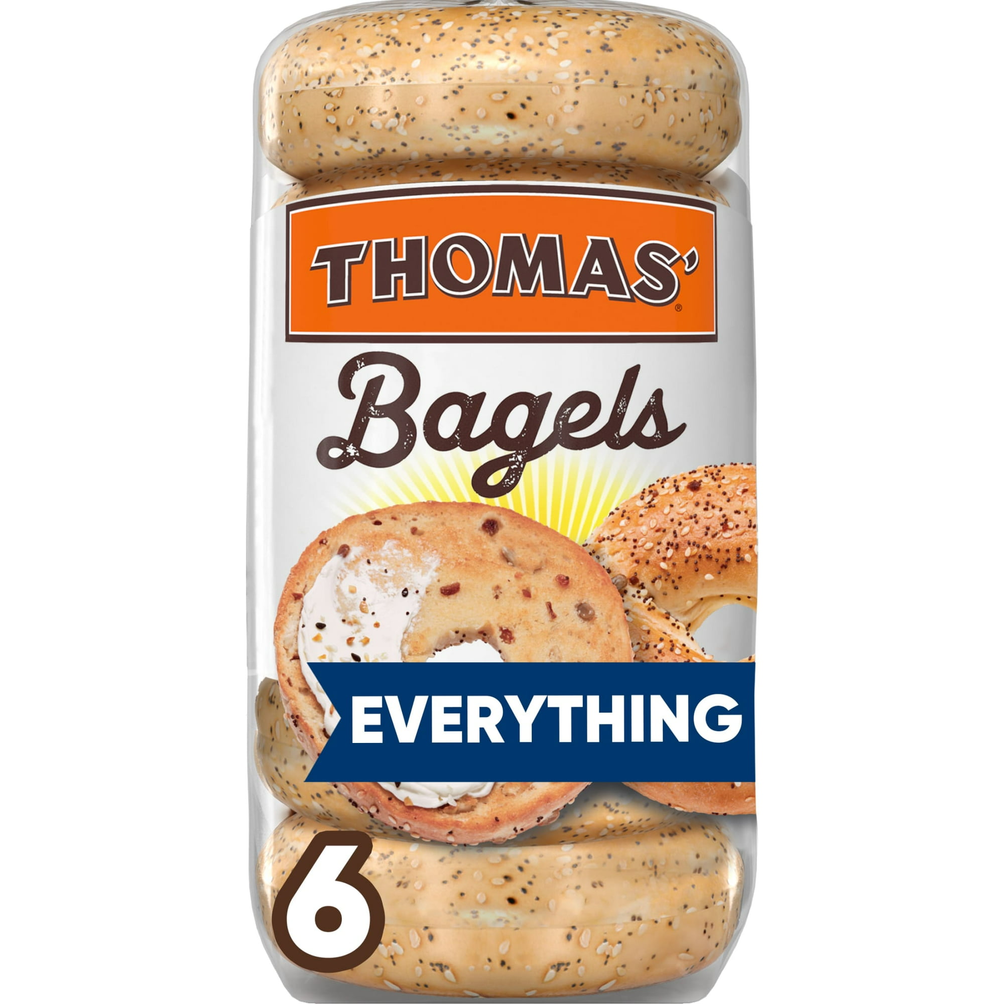 Thomas' Everything Bagels, 6 count, Pre-sliced Bagels, 20 oz Bag (1 Pack)