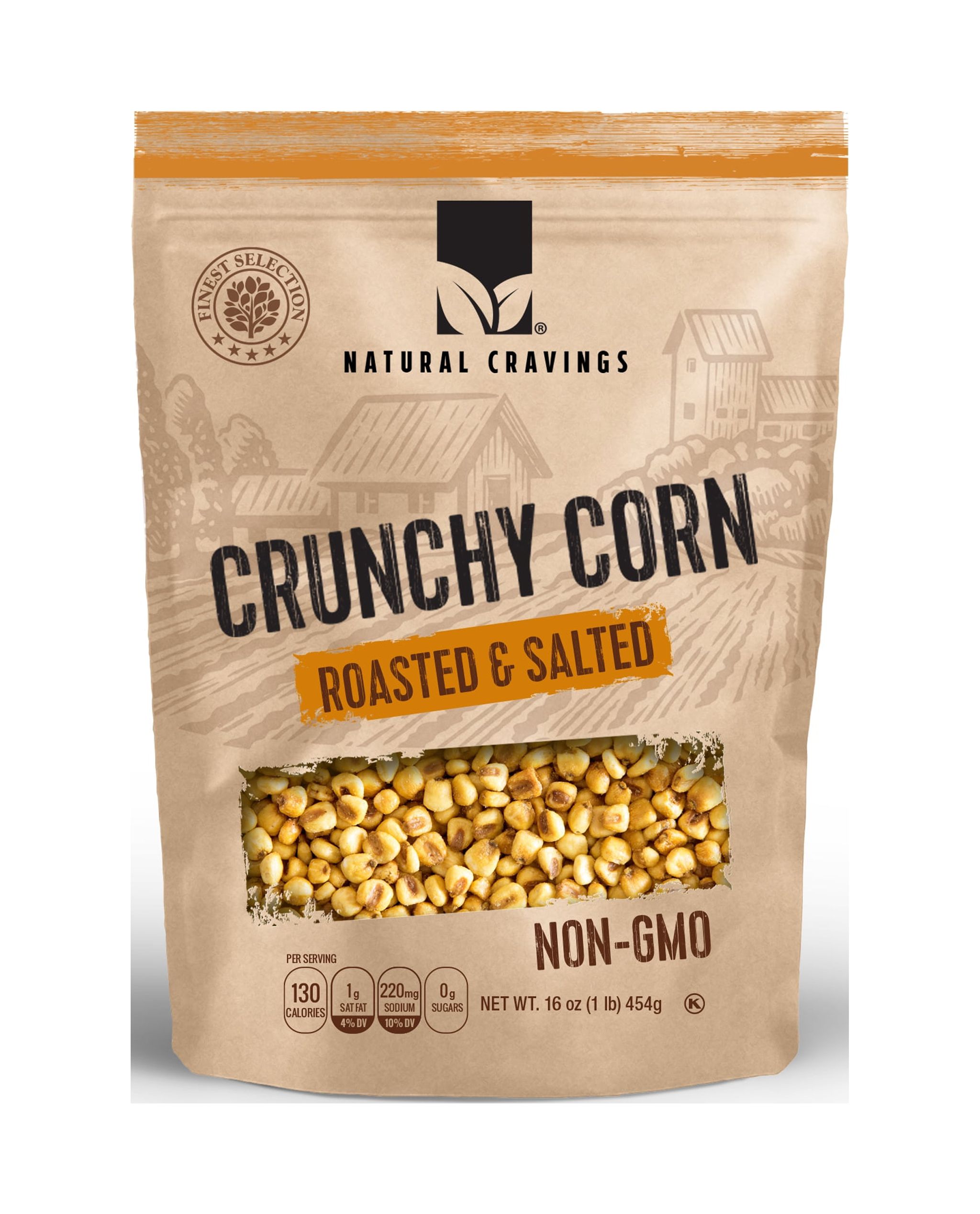 Natural Craving Salted and Roasted Crunchy Corn - Original Toasted Corn Kernels in Resealable Bag - Crunchy Snack - 16oz
