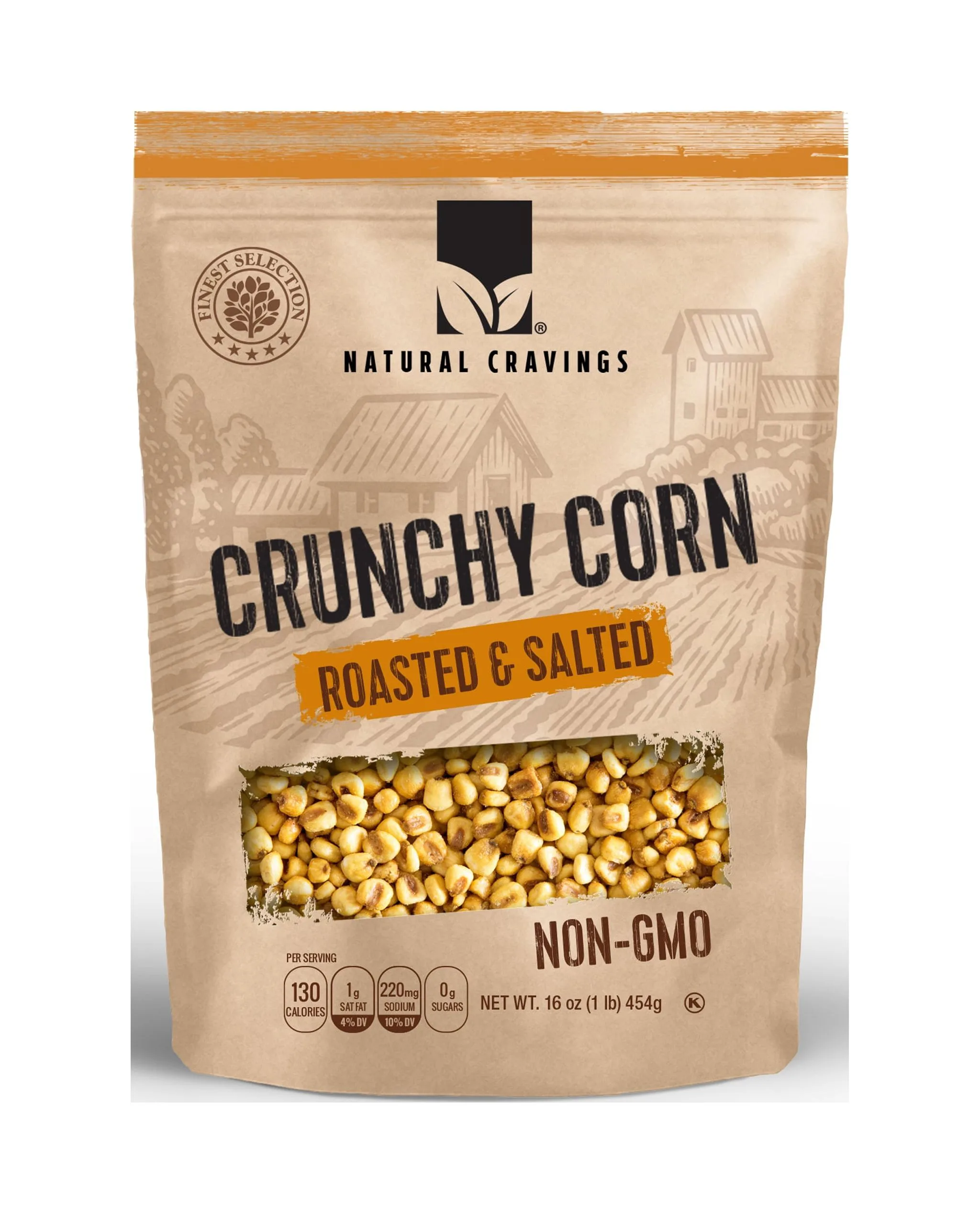 Natural Craving Salted and Roasted Crunchy Corn - Original Toasted Corn Kernels in Resealable Bag - Crunchy Snack - 16oz