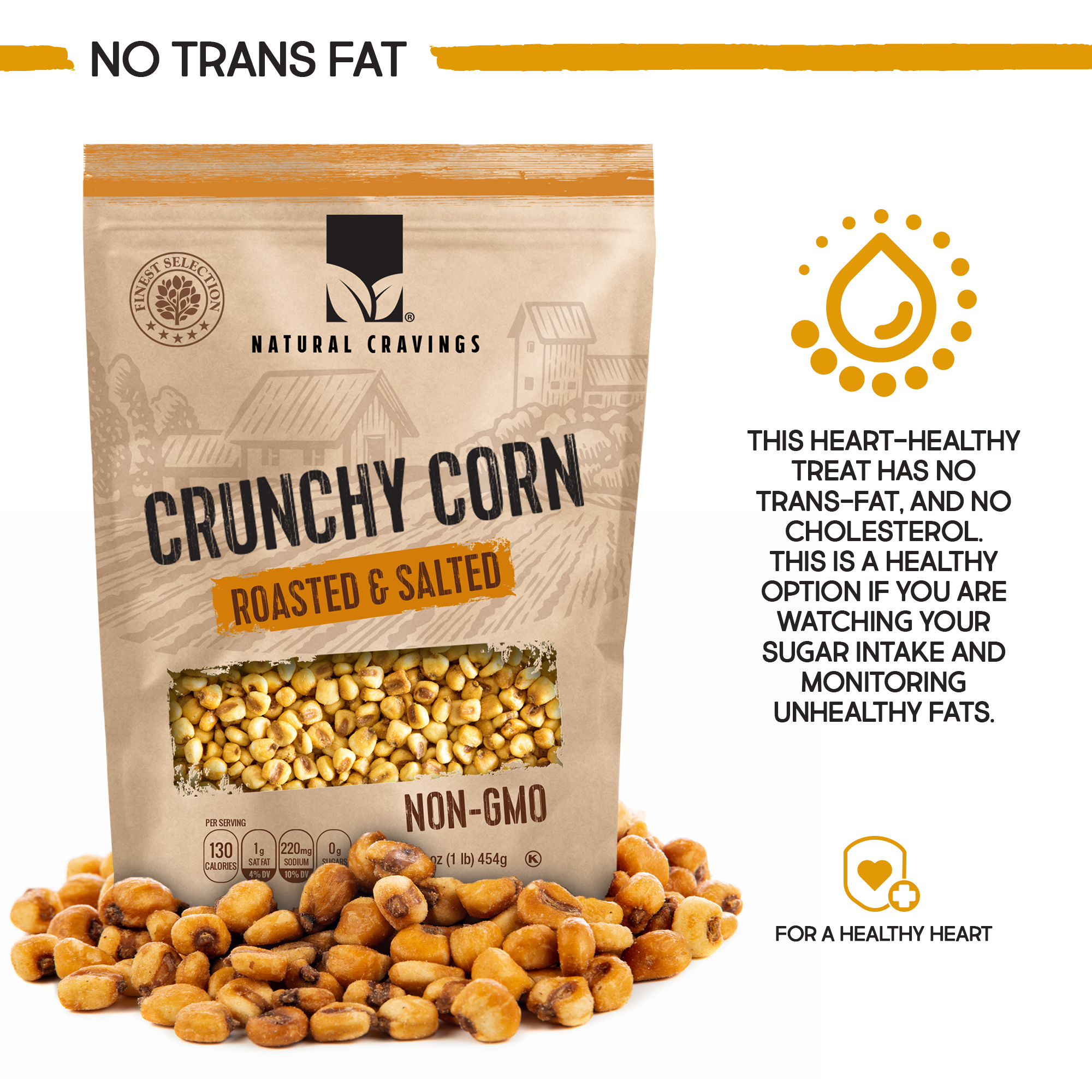Natural Craving Salted and Roasted Crunchy Corn - Original Toasted Corn Kernels in Resealable Bag - Crunchy Snack - 16oz thumbnail 2