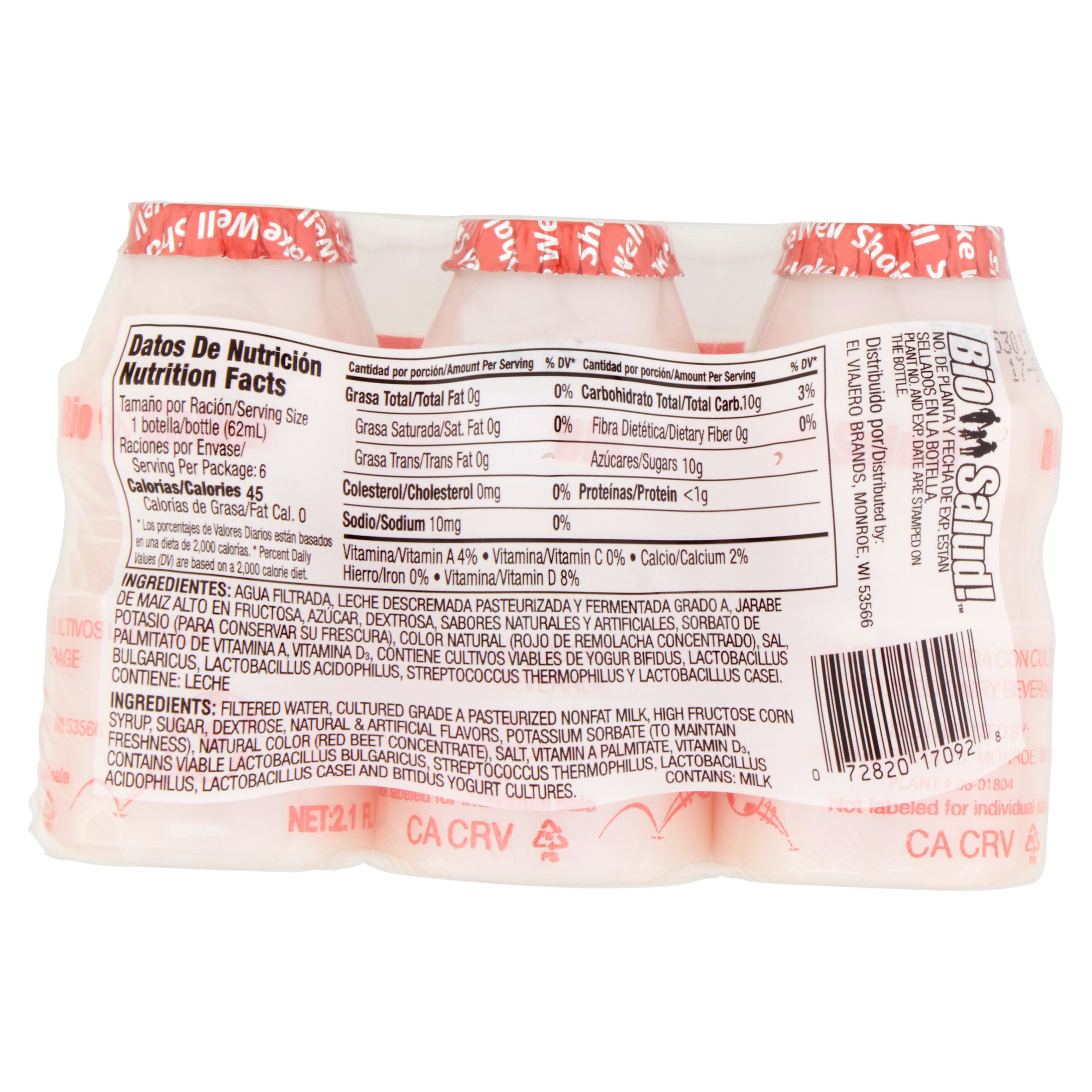 El Viajero Bio Salud Strawberry Cultured Dairy Beverage, 2.1 fl oz, 6 Count thumbnail 4