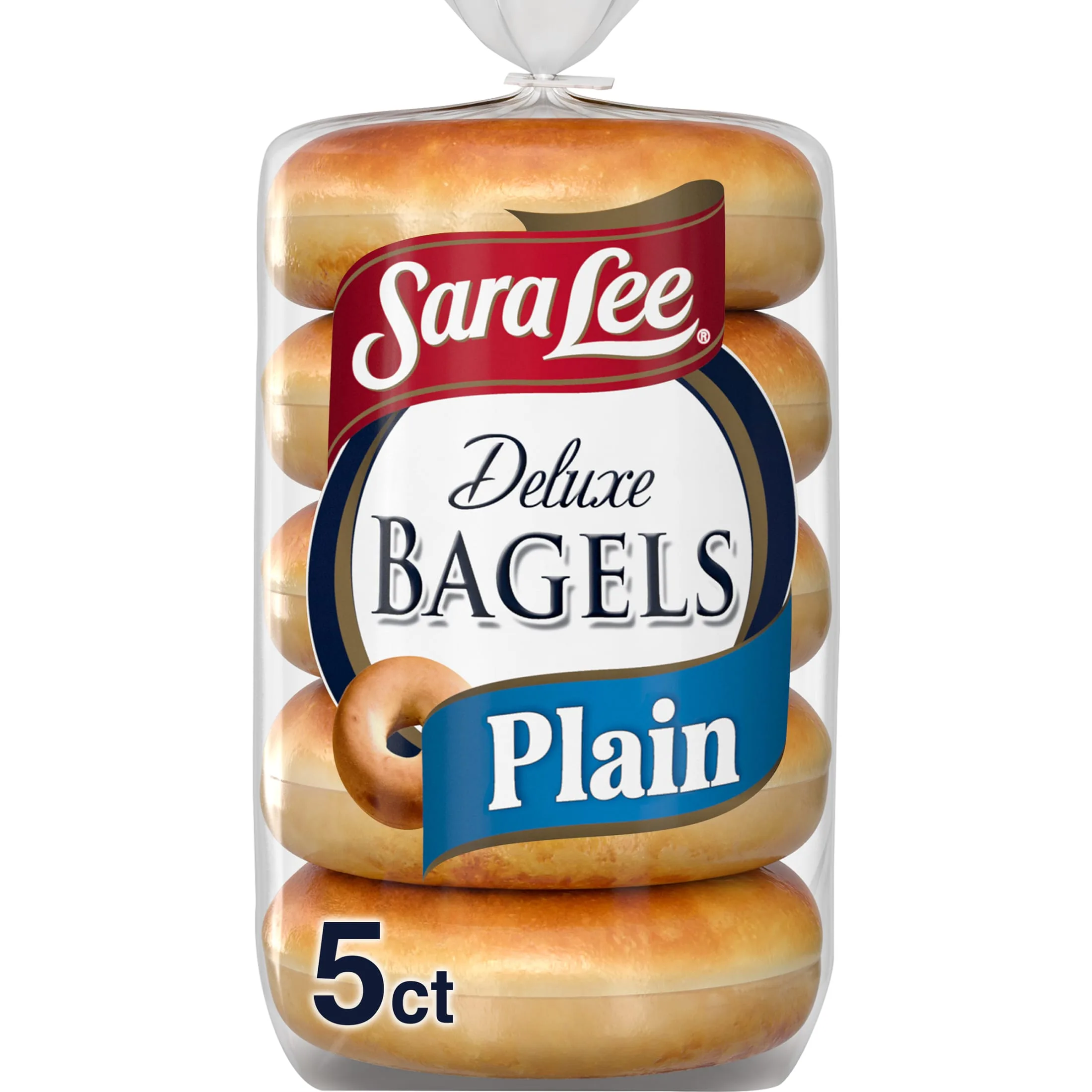 Sara Lee Deluxe Plain Bagels, 5 count, Bagels, 16.7 oz Bag