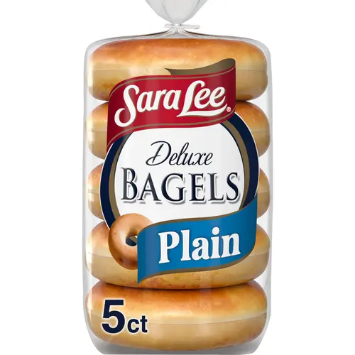 Sara Lee Deluxe Plain Bagels, 5 count, Bagels, 16.7 oz Bag