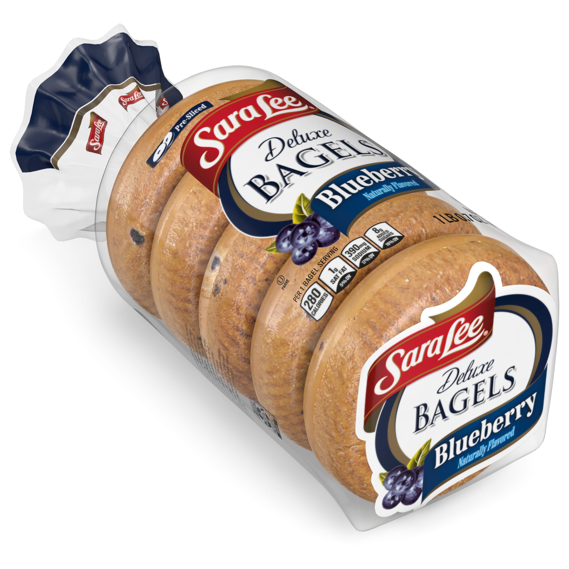 Sara Lee Deluxe Blueberry Bagels, 5 count, Pre-sliced Bagels, 16.7 oz Bag thumbnail 2